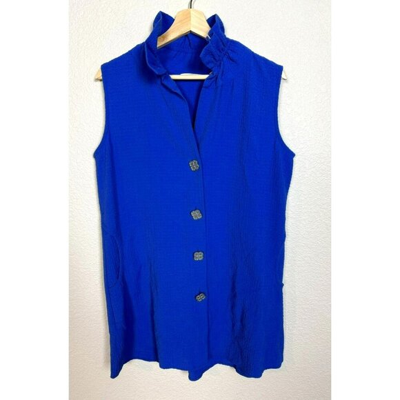 Soft Surroundings Island Time Tunic Top Size Small Blue Crinkle Ruffle Neck - Picture 1 of 11
